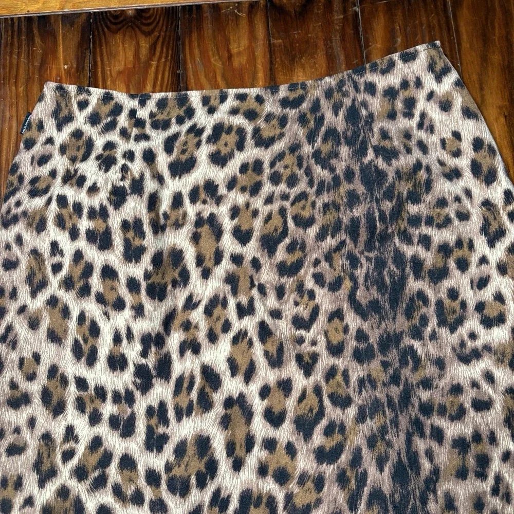 Vtg Moschino Jeans Leopard Animal Print Pencil Ruffle Hem Skirt Womens Sz 10